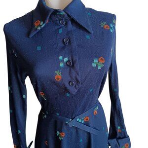 sz 8 Vintage David Crystal LaCoste Dress 1970's Disco Mod Knit Belted True Boho